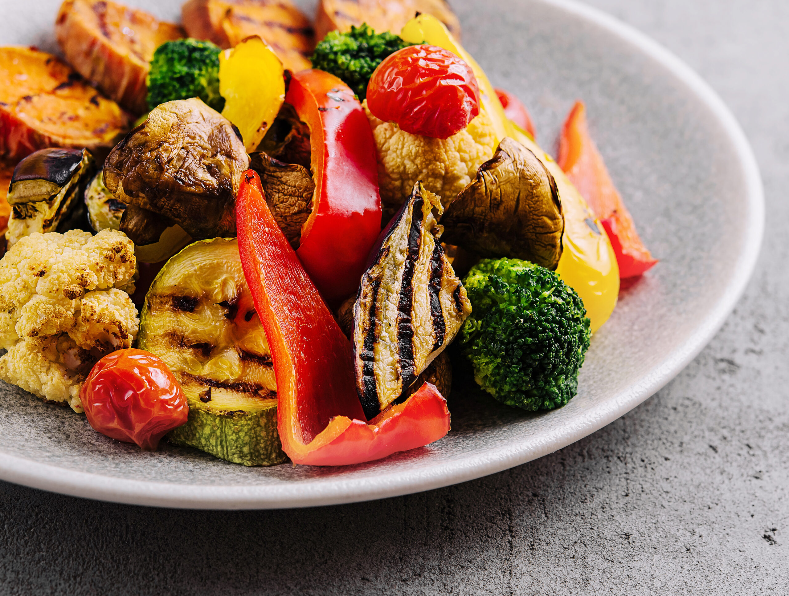Various barbecue grilled vegetables on plate